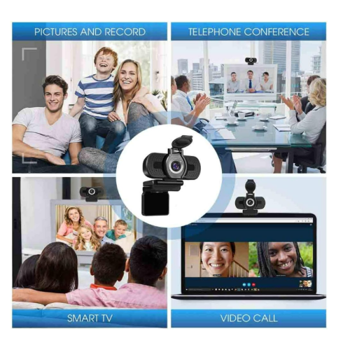Webcam USB 1080P com tampa, câmera para videochamadas e jogos, plug and play (preta) 1