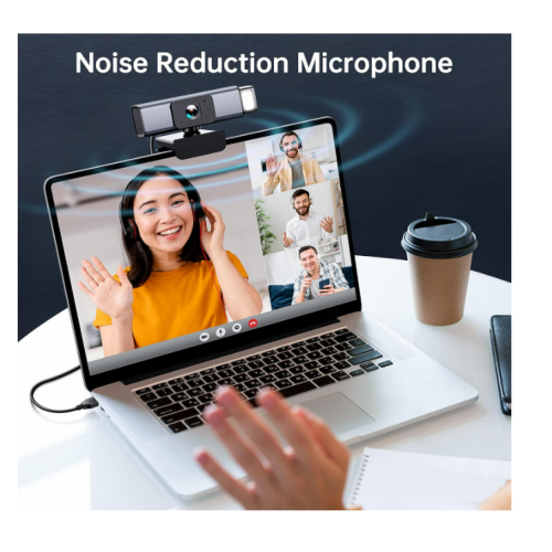 Webcam 2K com microfone, proteção de privacidade, USB plug & play para desktop, PC, laptop, streaming (preta) 2