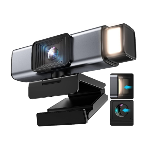 Webcam 2K com microfone, proteção de privacidade, USB plug & play para desktop, PC, laptop, streaming (preta)