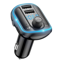 Transmisor FM Llamadas Manos Libres Sonido Música HiFi Compatible con Tarjeta TF y Disco USB para Todos los Smartphones Negro