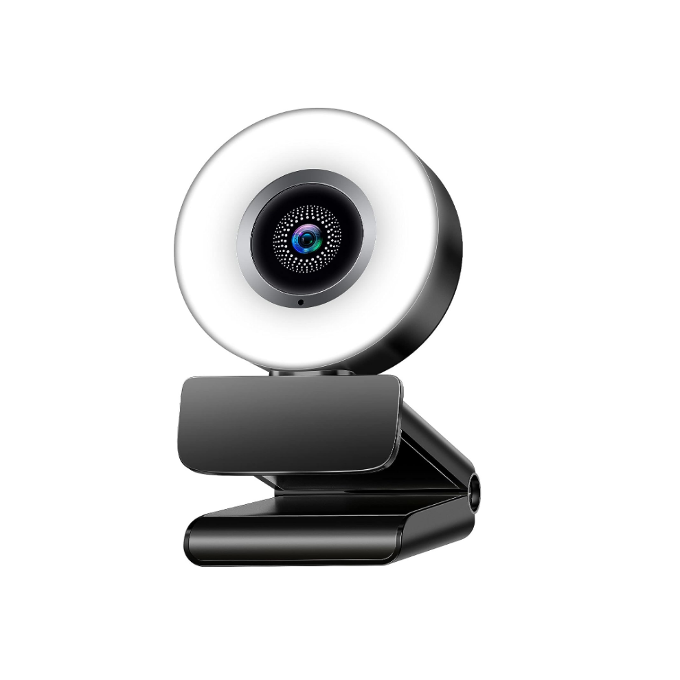Chronus Webcam with Microphone 2K FHD Plug and Play USB Web Camera with Ring Light 3-Level Adjustable Brightness Webcam Gaming Camera(Black)