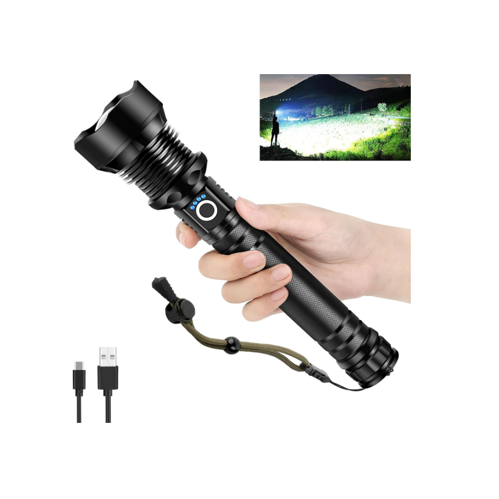 Chronus Torches led Super Bright, 180000 High Lumens Rechargeable Torch, IPX7 Waterproof, 5 Lighting Modes, Zoomable, for Camping Emergency(Black)