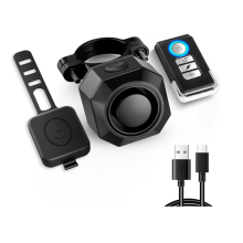 Rechargeable Electric Bike Horn Alarm with Remote, 110dB Loud Bike Horn for Adults Waterproof Bicycle Horn(Black)