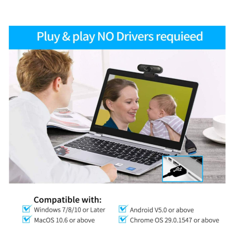 1080p webcam with microphone,Computer USB Webcam for Desktop/Laptop External PC Camera, Streaming Webcam(Black) 2