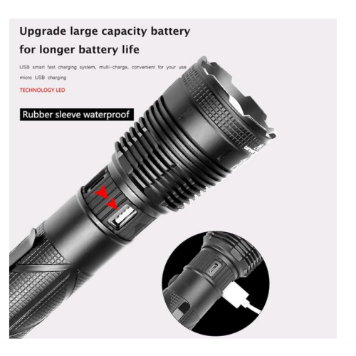 Flashlight XHP160 4-core Flash Light USB Rechargeable Flashlights Torch Work Lights Zoomable Lantern(Black) 1