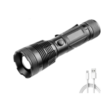 Flashlight XHP160 4-core Flash Light USB Rechargeable Flashlights Torch Work Lights Zoomable Lantern(Black)