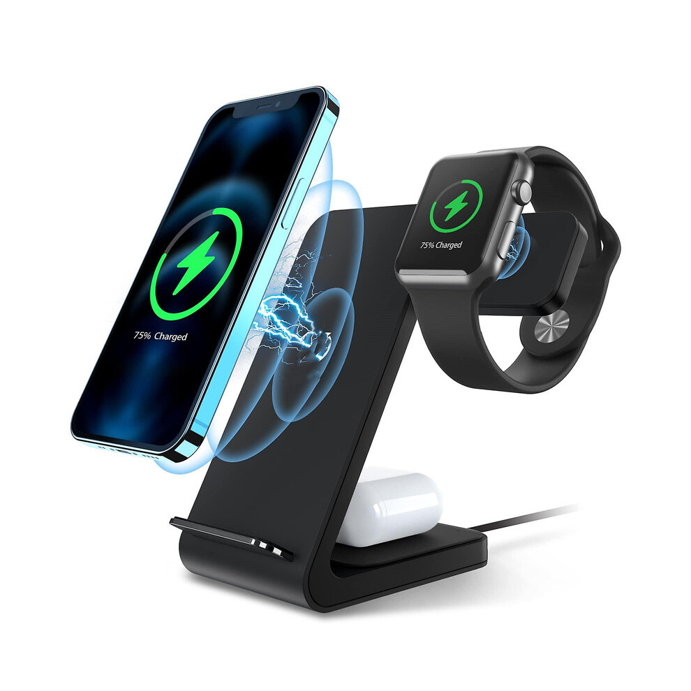 Chronus 3 in 1 Wireless Charger,Wireless Charger Stand for iPhone/Samsung/Watch/Airpods, Qi-Certified Charging Station for iPhone 12/11,ï¼blackï¼