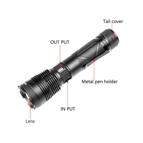 Flashlight XHP160 4-core Flash Light USB Rechargeable Flashlights Torch Work Lights Zoomable Lantern(Black) 2