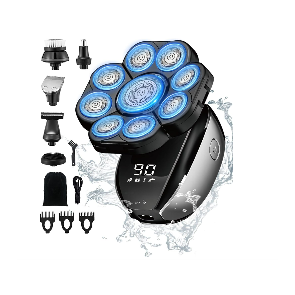 Chronus 9D Electric Head Shaver for Men, Waterproof LCD Grooming Kit