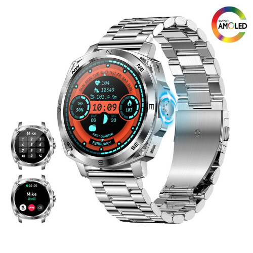 Chronus Smart Watch for Men Make Answer Calls 1.43" AMOLED Ultra HD Screen for iPhone Android Silver