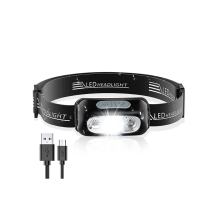 LED Headlamp - 250 Lumens, Motion Sensor, IPX6 Waterproof, 5 Lighting Modes, Adjustable Angle & Strap(Black)