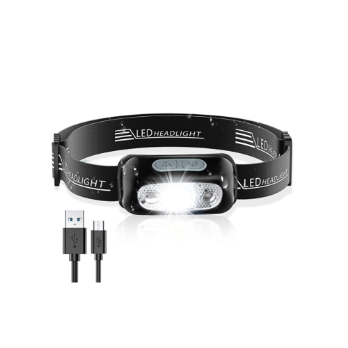 LED Headlamp - 250 Lumens, Motion Sensor, IPX6 Waterproof, 5 Lighting Modes, Adjustable Angle & Strap(Black)