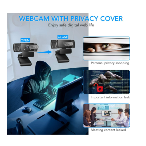 Webcam pour ordinateur Ultra HD 1080p avec microphone - Noir 1
