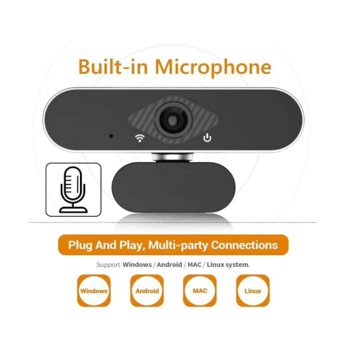 Webcam Full HD 1080p com microfone, redução de ruído, câmera web USB para PC plug and play (preta) 1