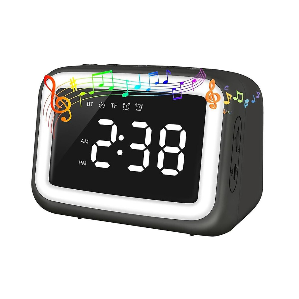 Kids Alarm Clock With Bluetooth Speaker For Bedroom, Ok To Wake Alarm Clock For Kids With Dimmable Night Light Black