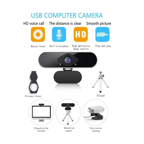 Webcam 1080P avec microphone Full HD USB Fisheye grand angle - Noir 1
