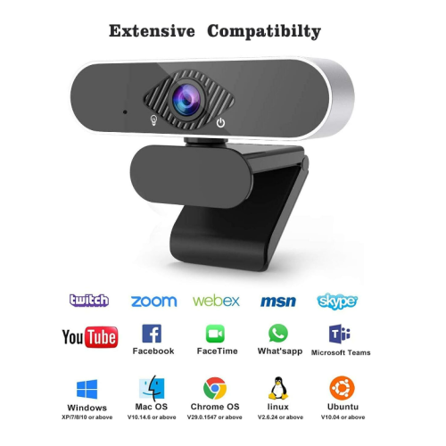 Webcam 1080P avec microphone Full HD USB Fisheye grand angle - Noir 2