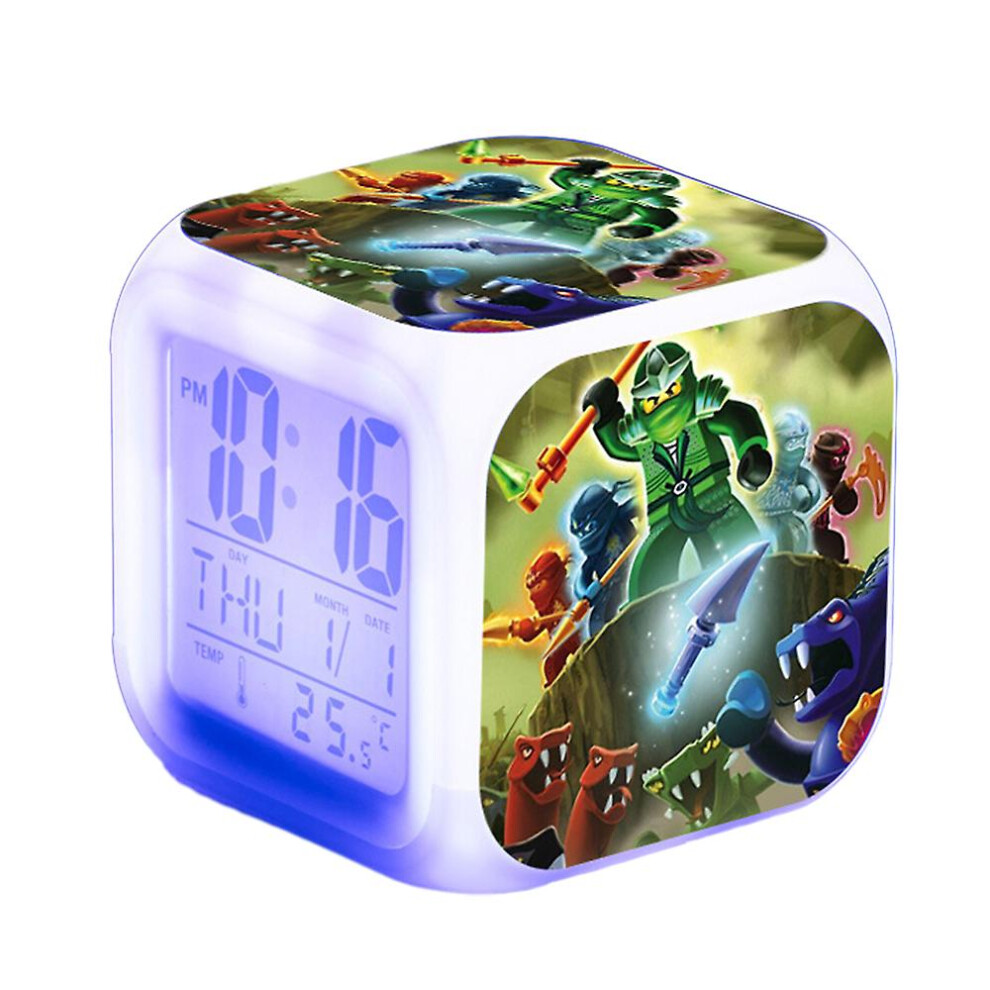 (A) Ninjago Print Led Digital Alarm Clock 7 Color Changing Night Light Home Bedroom Decor Kids Toy Gifts