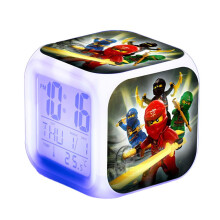 (C) Ninjago Print Led Digital Alarm Clock 7 Color Changing Night Light Home Bedroom Decor Kids Toy Gifts