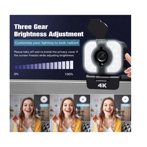 Webcam 4K avec trépied et éclairage de diffusion 2