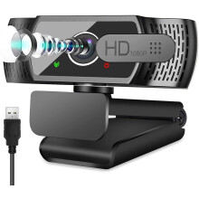 Webcam HD 1080P, microfone, correção automática de luz, USB, para videochamadas e streaming de vídeo (Preto)
