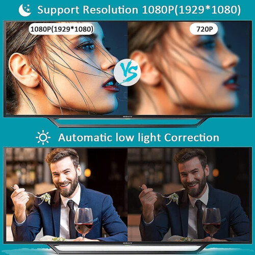 Webcam HD 1080P, microfone, correção automática de luz, USB, para videochamadas e streaming de vídeo (Preto) 1