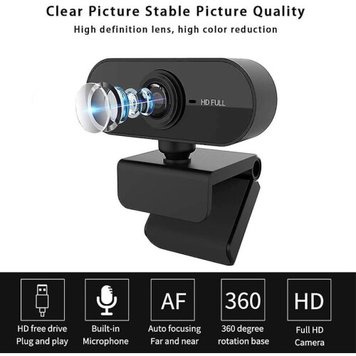 Chronus 1080P Webcam, microfone, 30FPS, para videochamadas e gravações em desktop/laptop (Preto) 1