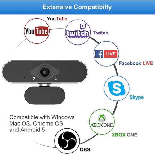 Chronus 1080P Webcam, microfone, USB, para PC, Mac, Laptop, ideal para chamadas e transmissões ao vivo (Prata) 2