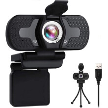 Chronus 1080P Webcam, microfone, tripé, tampa de privacidade, webcam giratória 360, para streaming (Preto)