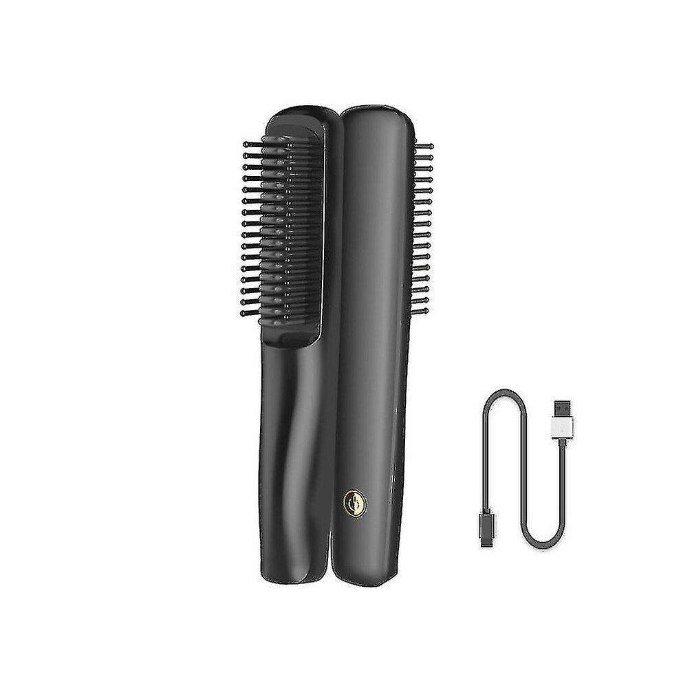 Black (Black) Ionic Hair Straightener Brush, Usb Rechargeable Comb
