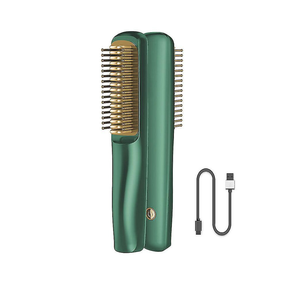 Green (Green) Ionic Hair Straightener Brush, Usb Rechargeable Comb