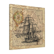 Canvas Print Only Vintage Pirate Ship Sailor Antique World Map Wall Art Poster Room Decor 18x18 inch No Frame