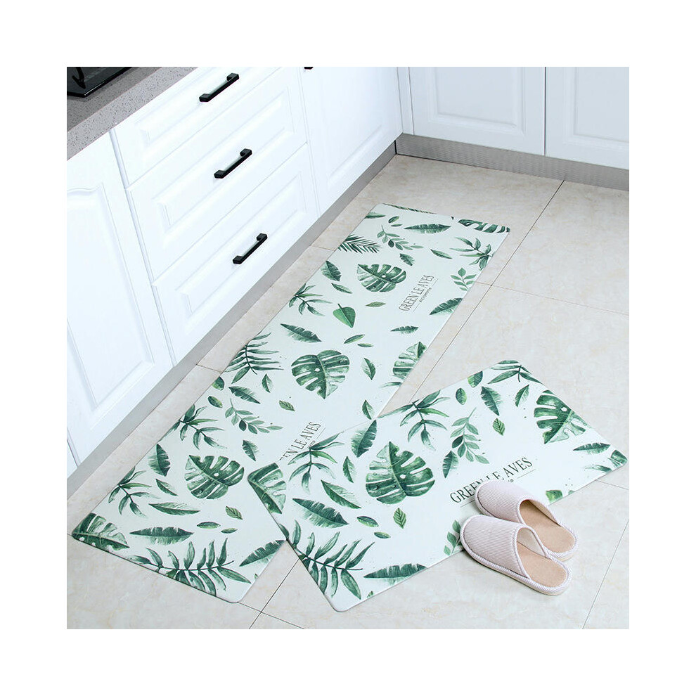 (Green leaf, 45cm*120cm (perfect edge)) Cross -Border Kitchen Floor Pad Waterproof Oil -Proof Leather PU Carpet Non -Slip Foot Pad Cartoon PVC Pad