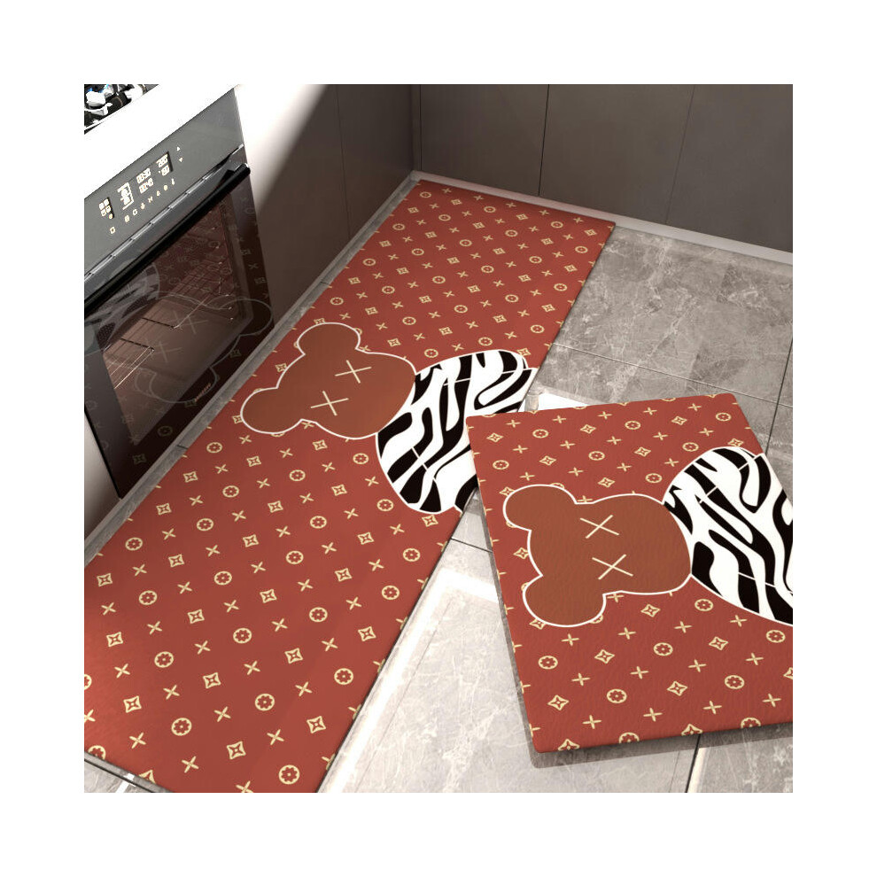 (Emma Bear-Cute Orange, 45cm*75cm (perfect edge)) Cross -Border Kitchen Floor Pad Waterproof Oil -Proof Leather PU Carpet Non -Slip Foot Pad Cartoon P