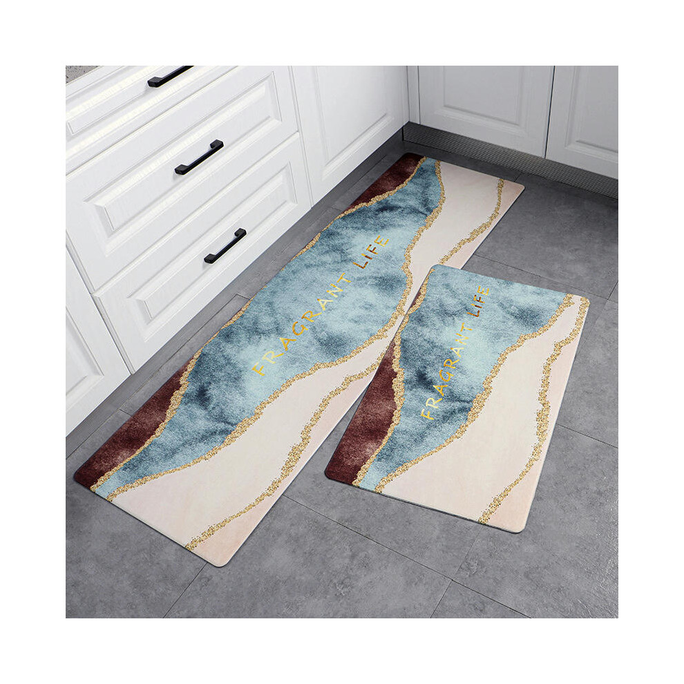 (Pink blue gilt gold (new product), 45cm*75cm (perfect edge)) Cross -Border Kitchen Floor Pad Waterproof Oil -Proof Leather PU Carpet Non -Slip Foot P