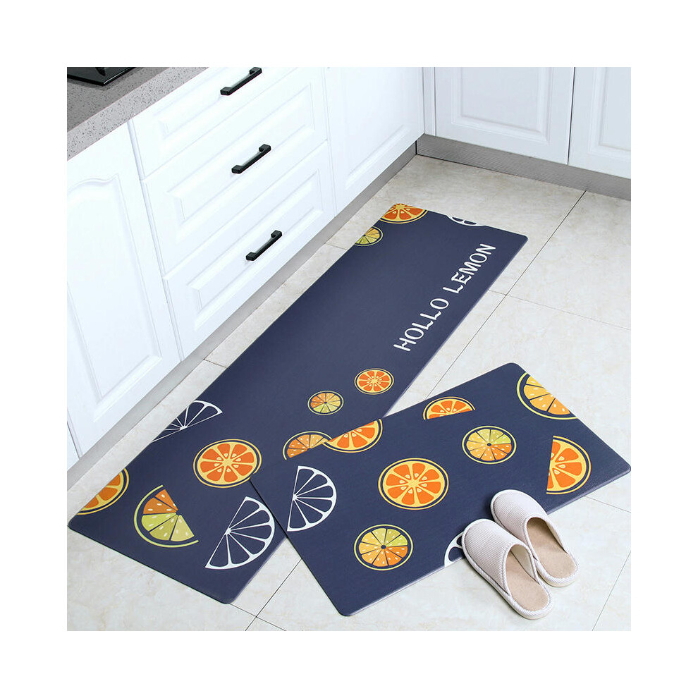 (lemon, 45cm*75cm (perfect edge)) Cross -Border Kitchen Floor Pad Waterproof Oil -Proof Leather PU Carpet Non -Slip Foot Pad Cartoon PVC Pad