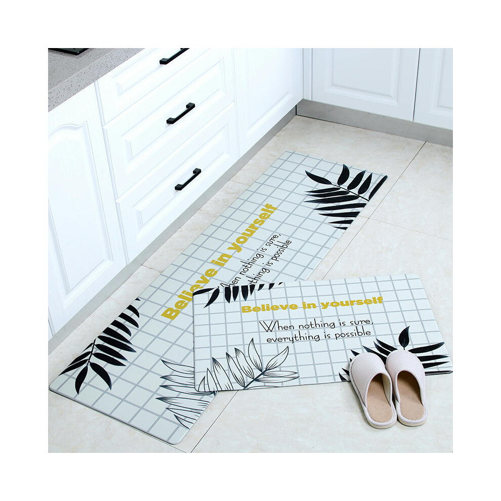 (Black and white leaves, 45cm*150cm (perfect edge)) Cross -Border Kitchen Floor Pad Waterproof Oil -Proof Leather PU Carpet Non -Slip Foot Pad Cartoon