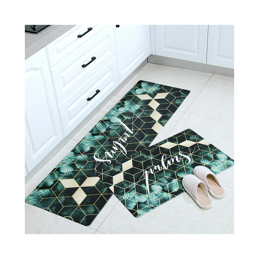 (Greenery, 45cm*75cm (perfect edge)) Cross -Border Kitchen Floor Pad Waterproof Oil -Proof Leather PU Carpet Non -Slip Foot Pad Cartoon PVC Pad