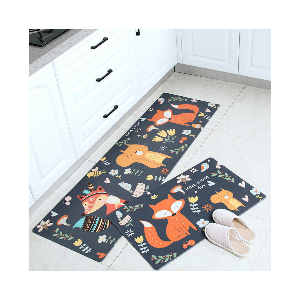 (fox, 45cm*150cm (perfect edge)) Cross -Border Kitchen Floor Pad Waterproof Oil -Proof Leather PU Carpet Non -Slip Foot Pad Cartoon PVC Pad