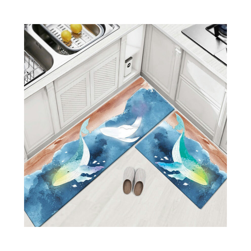 (Sand painting whale, 45cm*180cm (perfect edge)) Cross -Border Kitchen Floor Pad Waterproof Oil -Proof Leather PU Carpet Non -Slip Foot Pad Cartoon PV