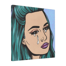 Canvas Print Only Teal Tears - Crying Comic Pop Art Girl Wall Art Poster Room Decor 18x18 inch No Frame