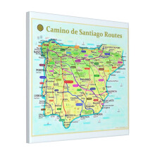 Canvas Print Only Map Of Camino De Santiago Routes In Spain And Portugal Wall Art Poster Room Decor 18x18 inch No Frame