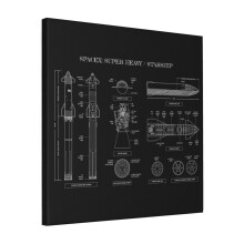 Canvas Print Only SPACEX Super Heavy Starship (White Stencil-No Background) Wall Art Poster Room Decor 18x18 inch No Frame