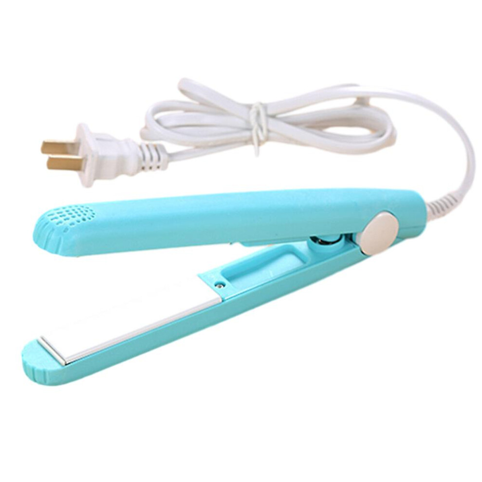 (Blue) Dual-purpose Mini Curling Iron Straight Clip Portable Lightweight Hair Flat Iron For Home Travel