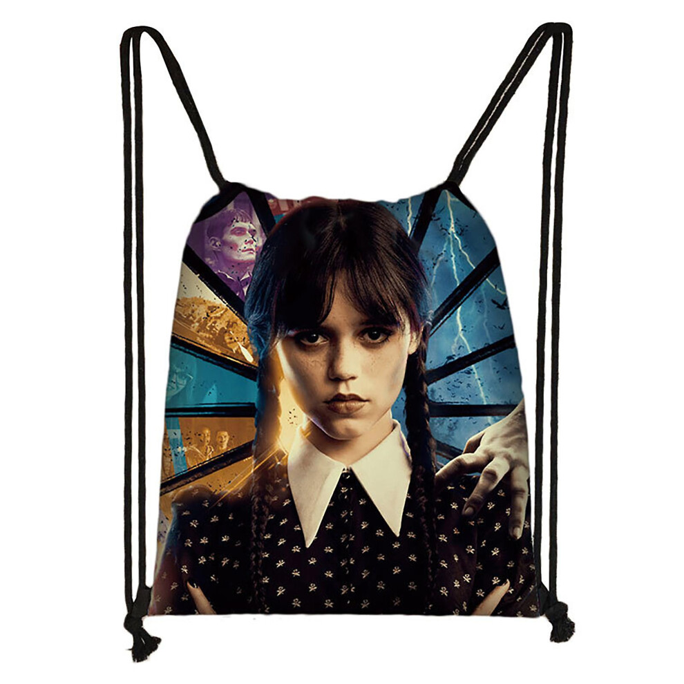 (Shape E) The Addams Family Wednesday Drawstring Backpack,large Sackpack Shoulder Bag For Gym Sport