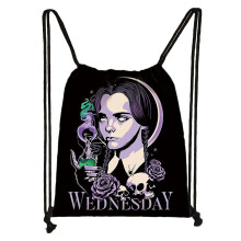 (Shape D) The Addams Family Wednesday Drawstring Backpack,large Sackpack Shoulder Bag For Gym Sport