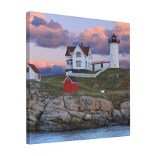 Canvas Print Only Sunset Ate Neddick (Nubble) Lighthouse, York, Maine Wall Art Poster Room Decor 18x18 inch No Frame