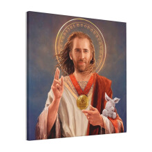 Canvas Print Only Nicolas Cage Saint Nicolas Of Cage - Nic Cage Original Religious Painting Wall Art Poster Room Decor 18x18 inch No Frame