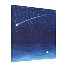 Canvas Print Only Falling Star, Shooting Star, Sailboat Ocean Waves Blue Sea Wall Art Poster Room Decor 18x18 inch No Frame
