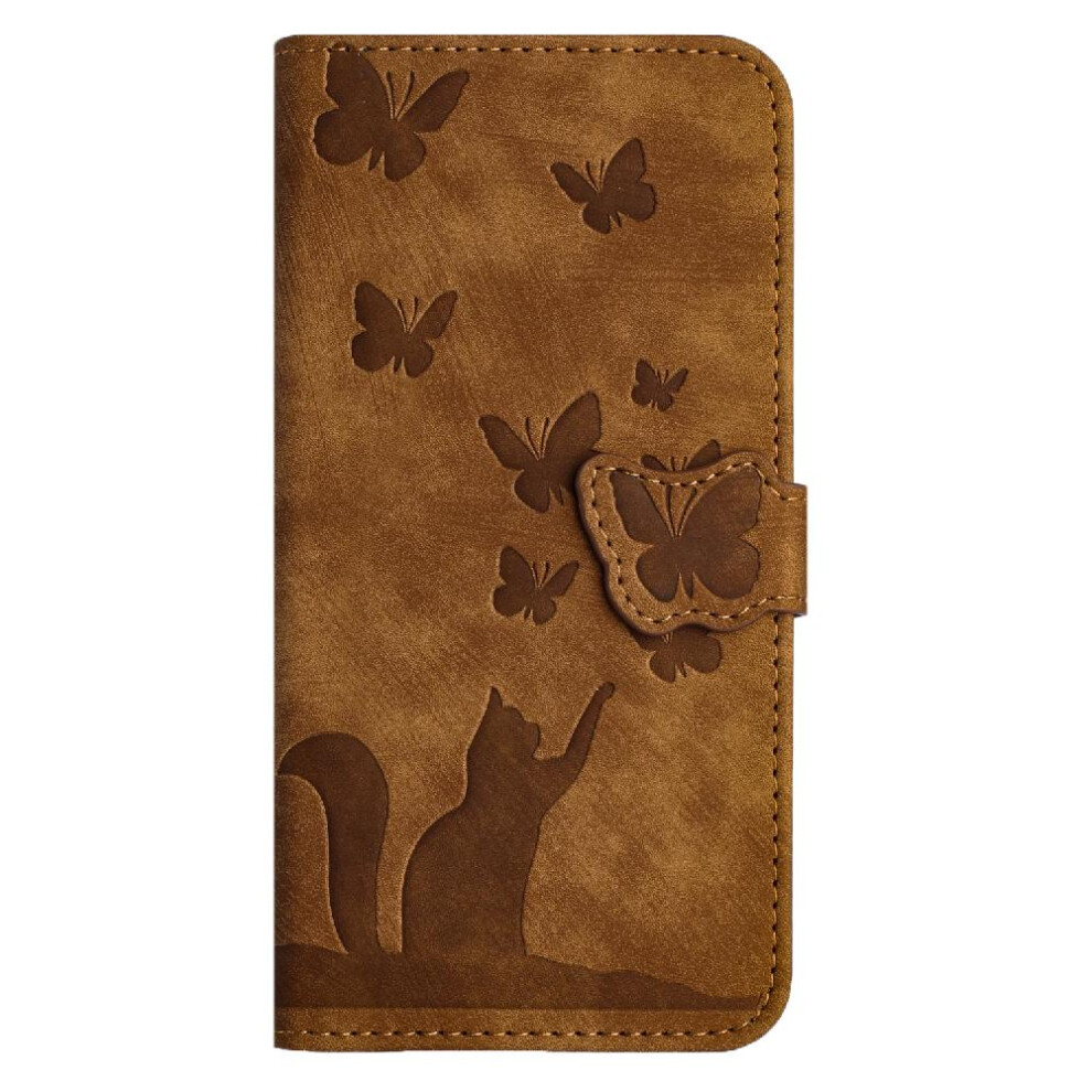 (Brown) Case For Samsung Galaxy A24 4G Wallet Case Card Pocket Holder Cover Embossed Butterfly Cat Flip Folio Brown 764762592509